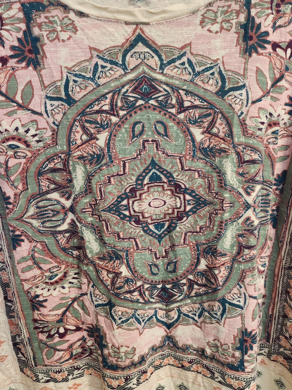 Lucky Brand Cream Scoop Neck Top with Pink & Sage Medallion Print - Picture 3 of 9
